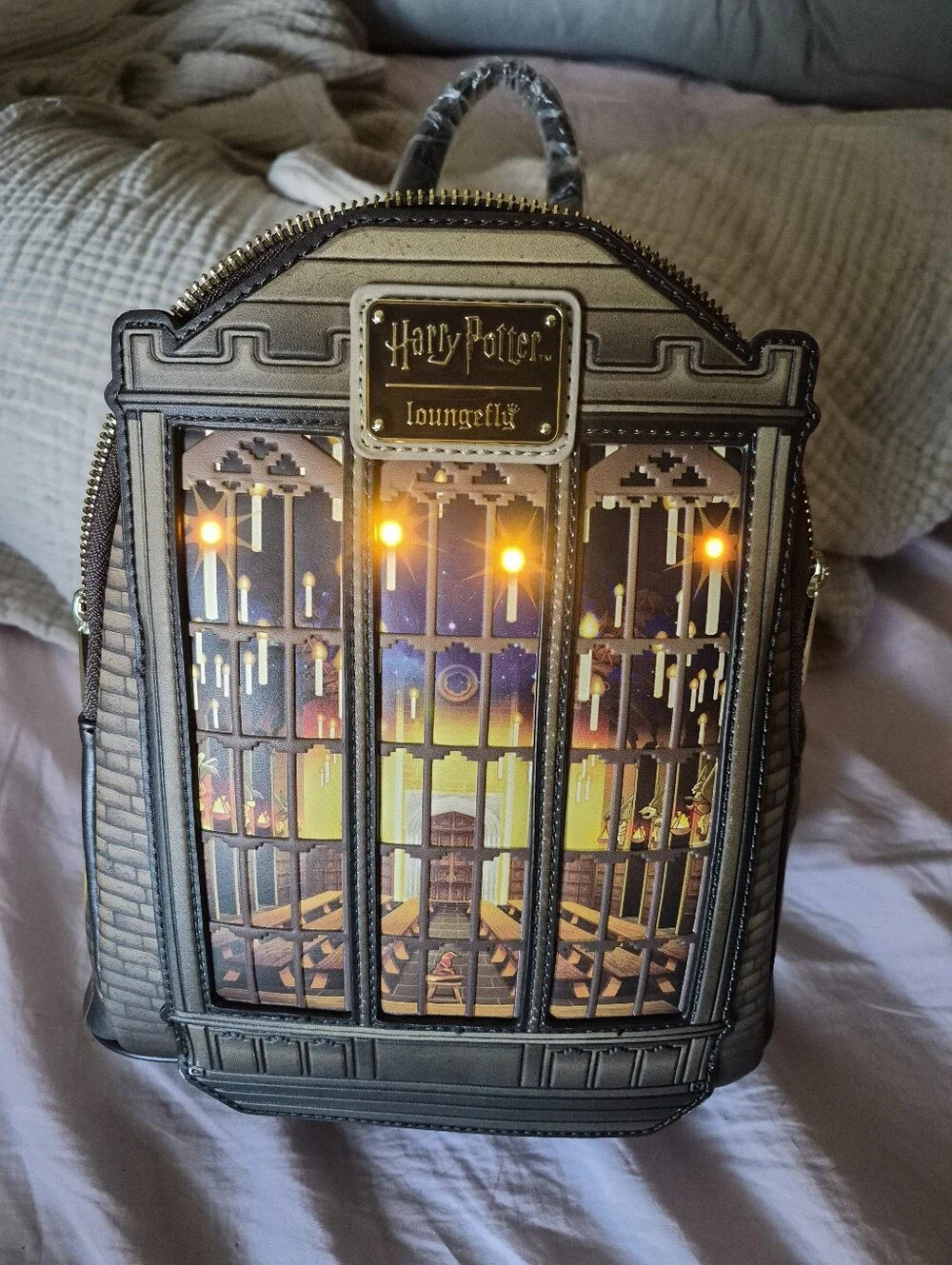 NWT Loungefly Harry Potter Great Hall Window Mini Backpack - Black & Gold